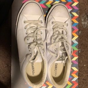 White leather converse sneakers.